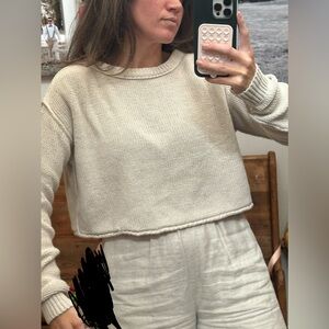 Free People Cream Knit Cropped Sweater
